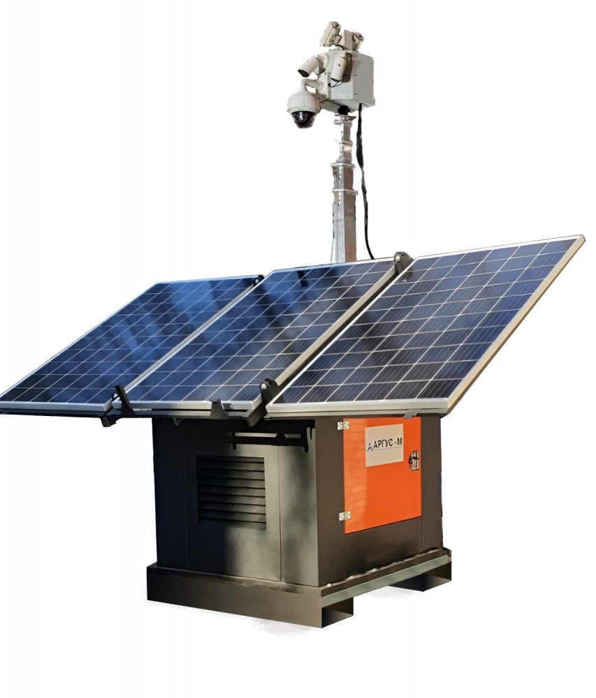 Гибридная автономная мобильная система видеонаблюдения с видеокамерой, солнечными панелями и дизельгенератором "Аргус Страж" optimal