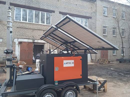 Гибридная автономная мобильная система видеонаблюдения с видеокамерой, солнечными панелями и дизельгенератором "Аргус Страж" optimal